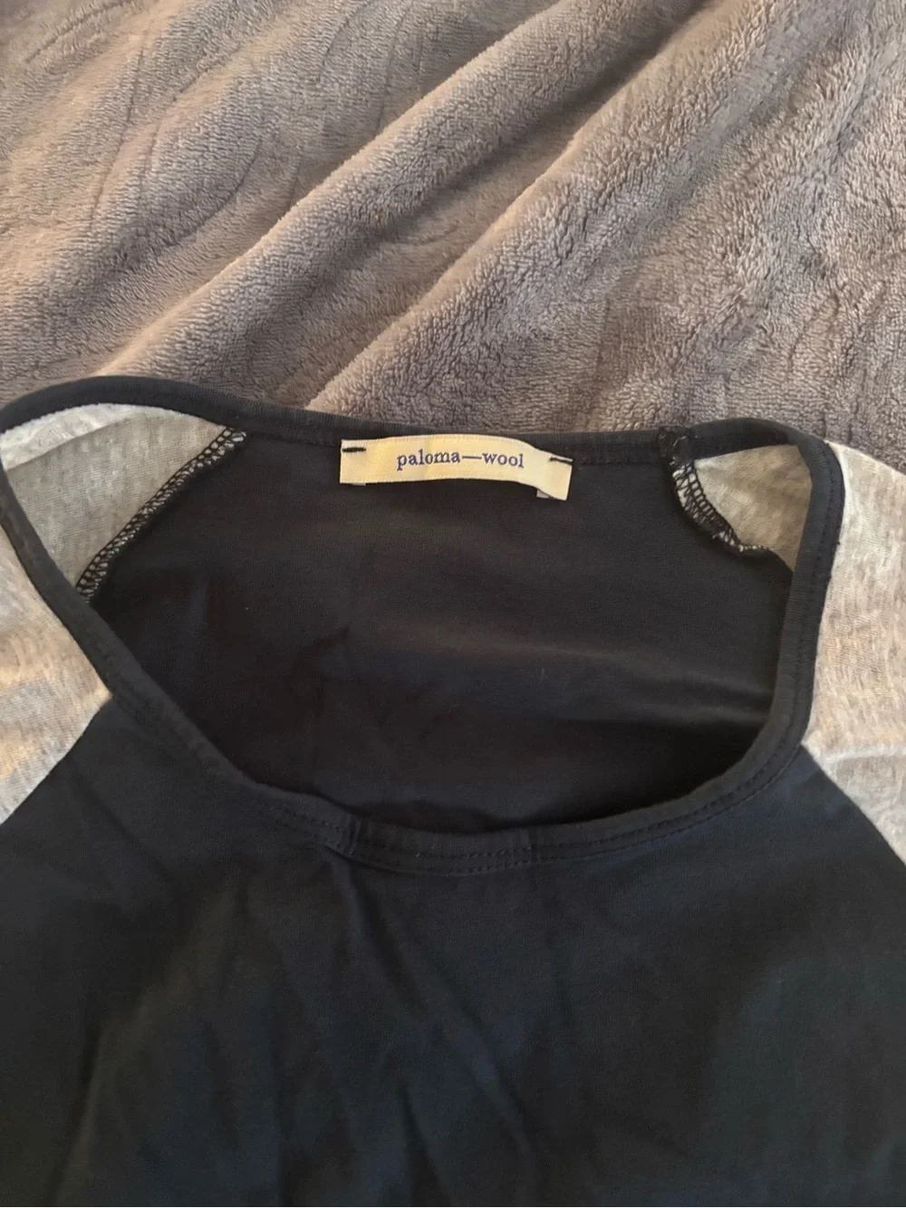 Paloma Wool Black Tee with Gray Raglan Sleeves - Picture 2 of 5